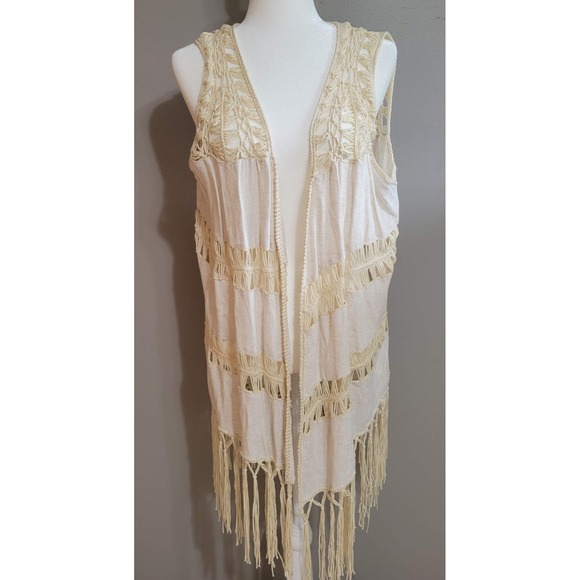 Umgee Jackets & Blazers - Umgee Linen Crochet Open Front Fringe Duster